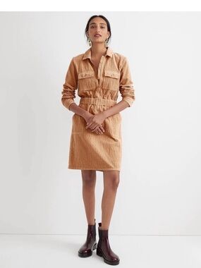 J. Crew Zip-front Cinched Dress in Corduroy